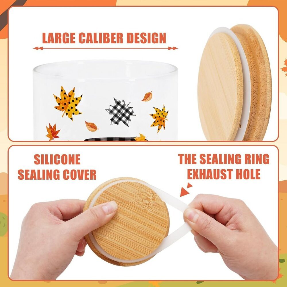 3Pcs Fall Glass Storage Jars with Airtight Bamboo Lid Pumpkin Truck Leaves Clear - Picture 5 of 6